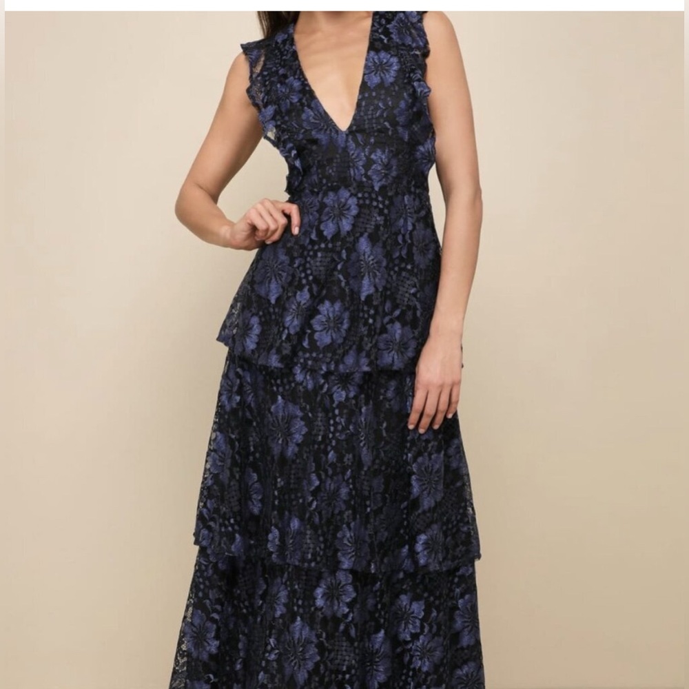 Lulu's Black and Purple Floral Midi Dress